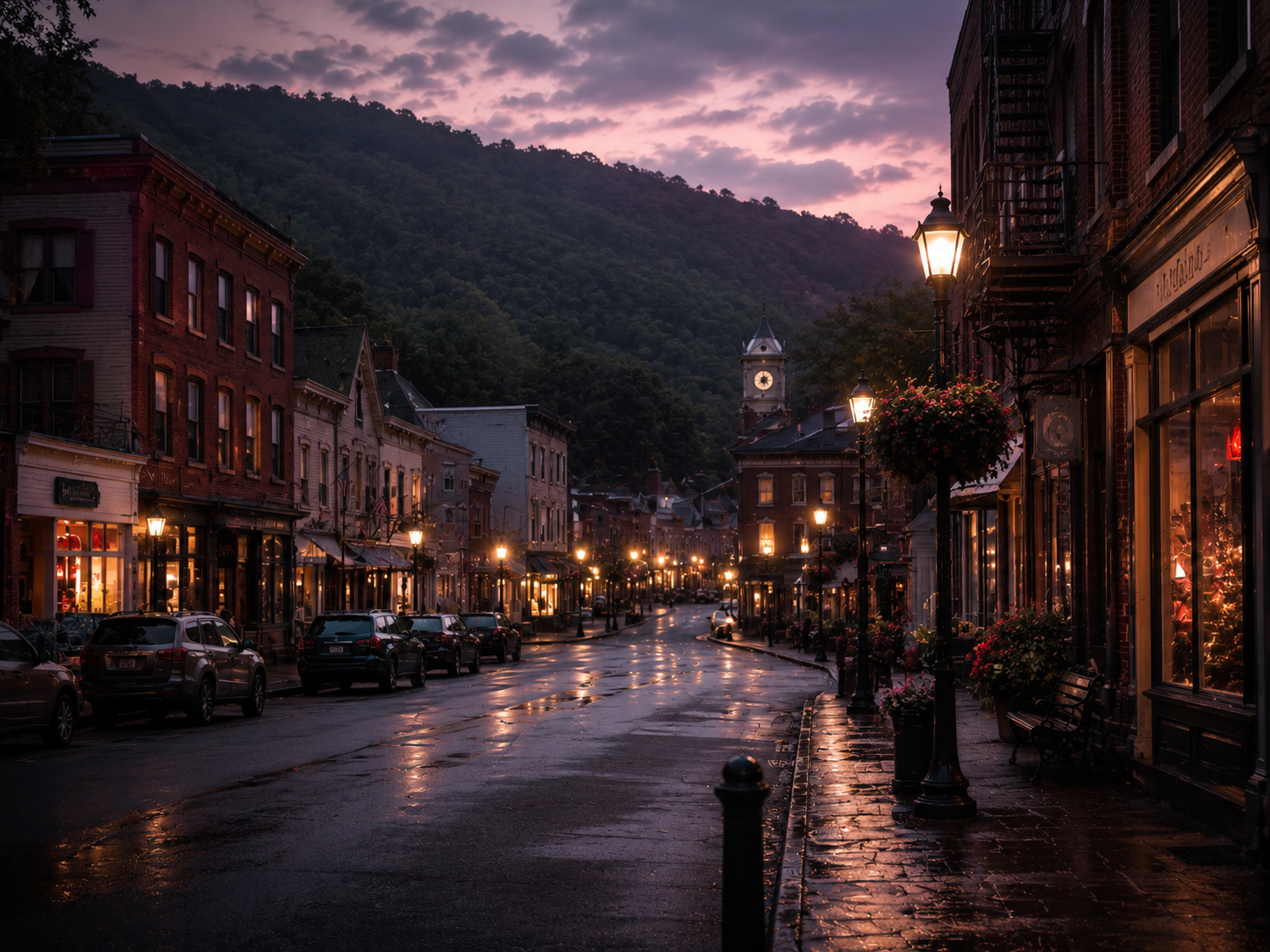 A quiet small-town street at twilight for the Bloodwite vampire romance series